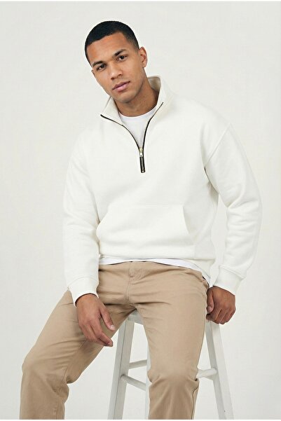 MBEY Oversize Gold Zippered Ecru Sweatshirt