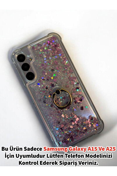 Merwish Samsung Galaxy A15 Ve A25 Uyumlu Sulu Simli Yüzüklü Standlı Parlak Si...