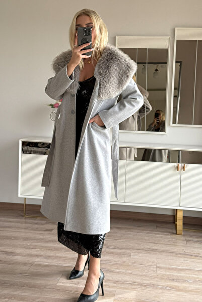 CİDDE Γυναικείο παλτό με γιακά από γούνα και κασετίνα