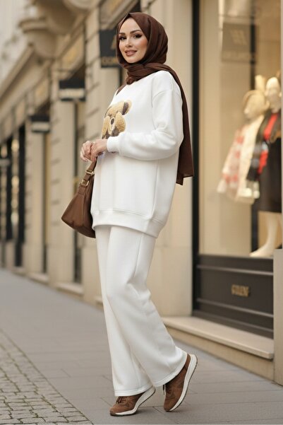 Bestenur Σετ δύο τεμαχίων με μοτίβο αρκουδάκι 1655 - Λευκό