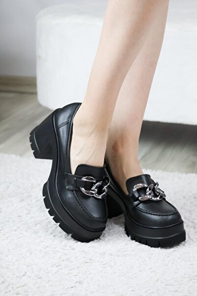 asmi shoes Жіночі туфлі-лофери на платформі 8 см з товстою підошвою, чорні шкіряні