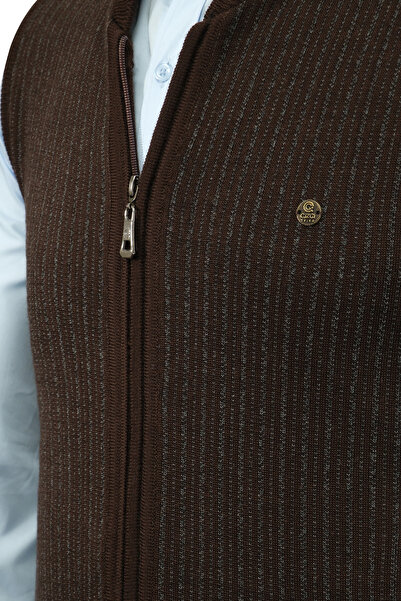 Çizgi Triko Γραμμική Πλεκτή Ανδρική Πλεκτή Γιλέκο με Φερμουάρ και Τσέπες Χάλυβα Κλασική Σιλουέτα - 5004J