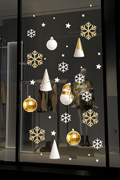 MIGNATIS Золота та біла новорічна скляна прикраса – набір сучасних наклейок д...