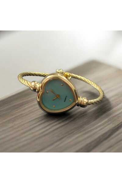 Gerçek Hediyelik Kadın Kol Saati - Şık Minimal Kelepçe Kalp Saat, Kutulu