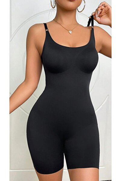 SWEETKORSE Shapewear Bel Bacak Göğüs Basen Toparlayıcı Askılı Inceltici Tüm Vücut Korsesi Tam Boy Siyah Korse