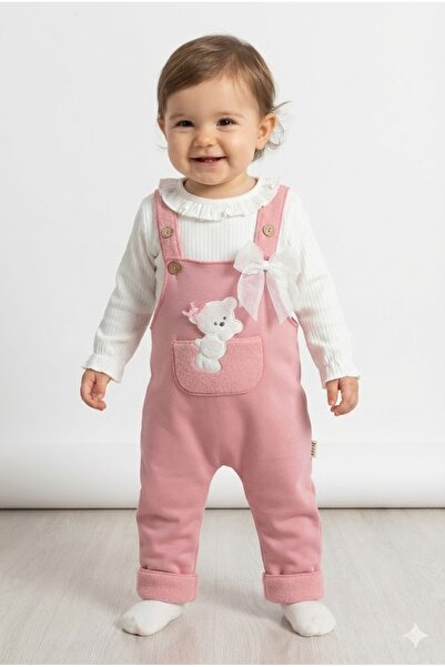 Mini Baray مجموعة رومبير مطرزة على شكل دب للبنات الرضع (9-12-18 شهرًا)