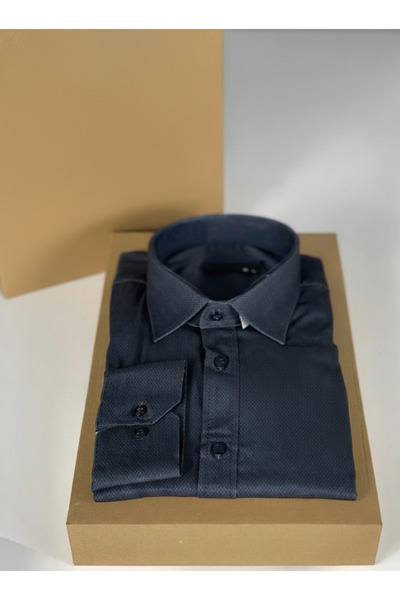 YusGos Long Sleeve Cotton Easy-Iron Textured Regular Fit Premium Men's Shirt Smoked L