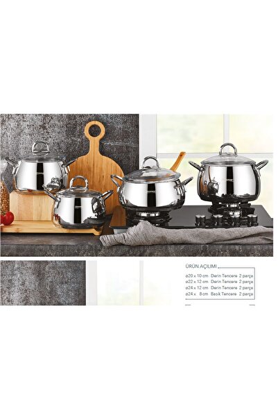 Kahramanlar Acacia Steel Pot Set 8 Pieces Platinum 2000p