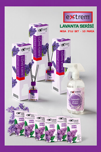 EXXTREM 10 Adet Lavanta Oda Kokusu Mega Set Bambu Çubuklu (50ml) + Oda Spreyi...
