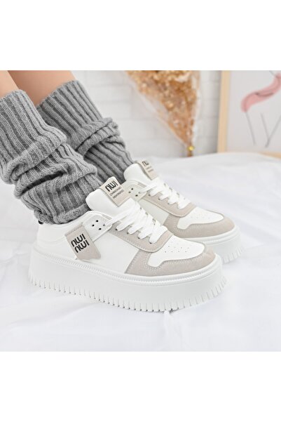 Tmall Pantofi sport pentru femei, din piele ecologică, D1366, alb cu gri