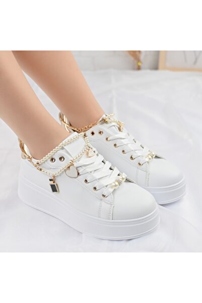 Tmall Pantofi Sport De Dama,Din Piele Ecologica,cu Lant decorativ,D1372,Alb