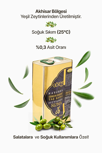 Görem Zeytin Taze Erken Hasat Taş Baskı Sızma Zeytinyağı 3 Lt
