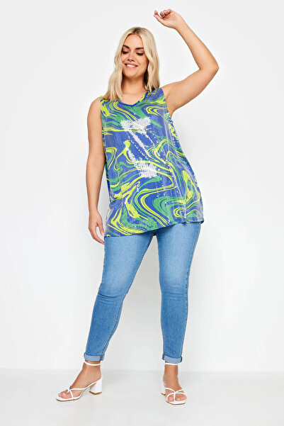 Stil Diva Plus Size V-neck Patterned Sequin Embroidered Tank Top302387