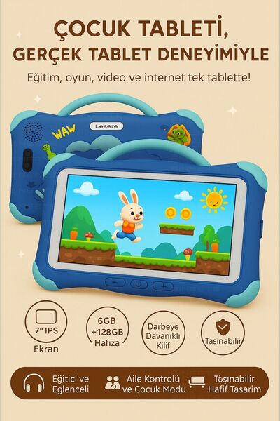 Zineets Wi-Fi 7 inç IPS Ekran 6+128 GB Çocuk Tableti - Kılıf Ve Oyuncak Hediyeli Mavi