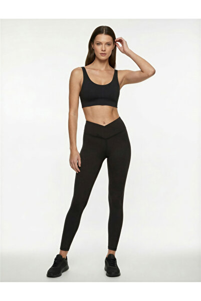 Koton Asymmetrical High Waist Stitching Detail Slim Fit Sports Leggings