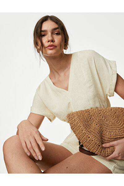 Marks & Spencer Kısa Kollu Şortlu Keten Tulum