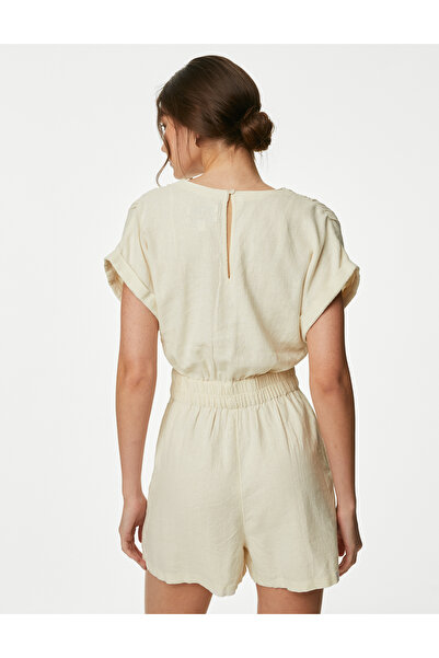 Marks & Spencer Kısa Kollu Şortlu Keten Tulum