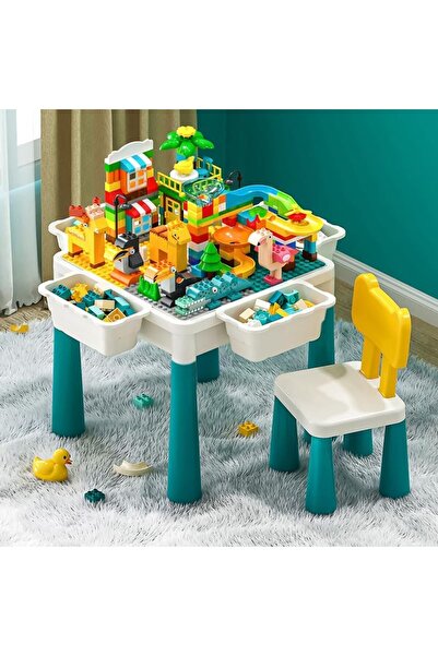Generic مجموعة مكعبات بناء متعددة الاستخدامات للأطفال مع طاولة وكراسي