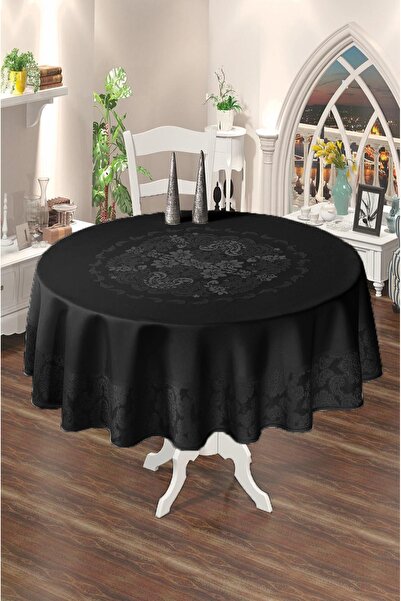 NEEA HOME Jumbo Dertsiz Siyah Renk Jakarlı Yuvarlak Masaörtüsü 160X160Cm %100...
