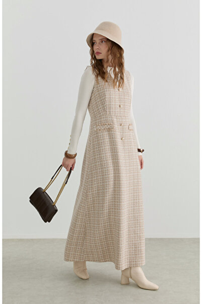 Fatma Atasoy İnci Düğmeli Sütlü Kahve Tüvit Jile