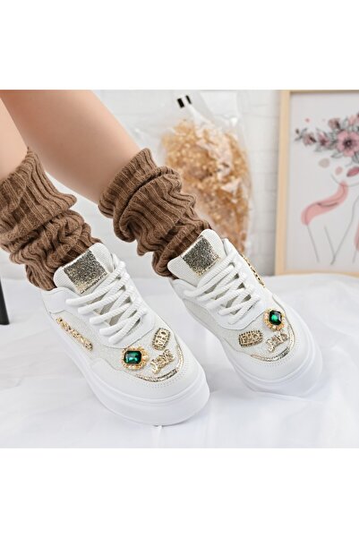 Tmall Pantofi sport De dama,cu insertii de plasa,Cu pietre,D1375,Alb