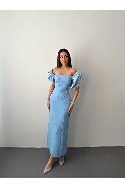 Lady Pixie Γυναικείο μακρύ φόρεμα με κεντημένο μανίκι