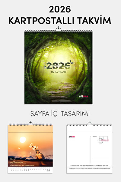 giftcrea Yeni Yıl Hediye Takvimi - Mottolu, ve Kartpostallı Duvar ve Masa Tipi Seçenekli Takvim