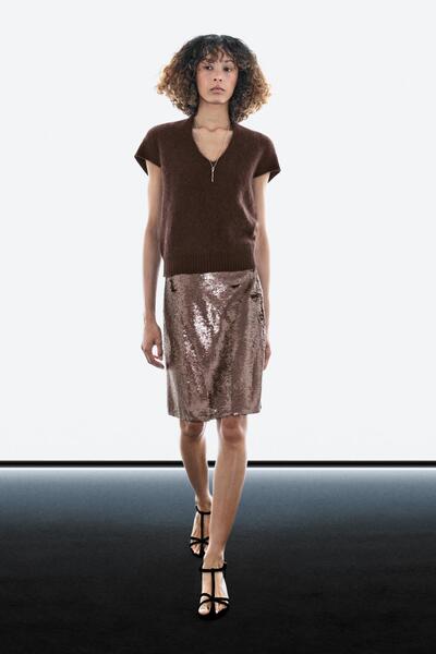 Massimo Dutti Kısa mat pullu etek