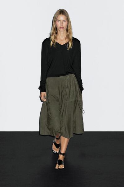 Massimo Dutti Büzgülü süet deri etek