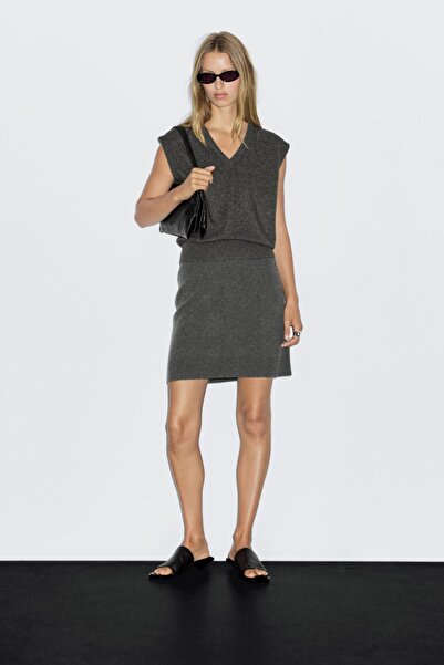 Massimo Dutti Yün karışımlı mini etek