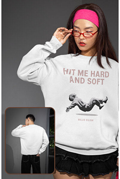 Fuddy Moda Унисекс дуксерица без капуљаче са штампом Hit Me Hard And Soft, пр...
