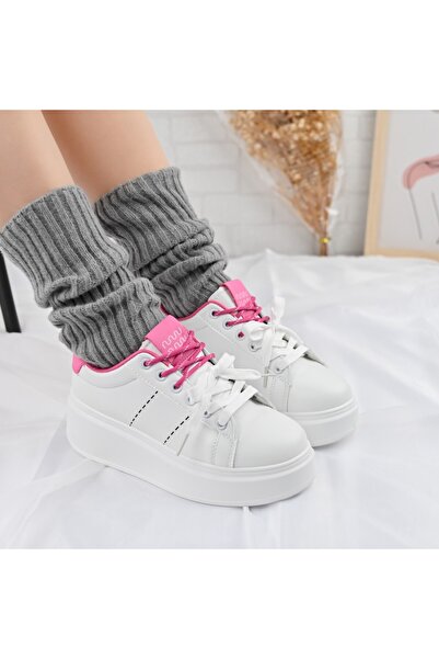 Tmall Pantofi Sport De Dama,Din Piele Ecologica,D1373,Alb cu Roz