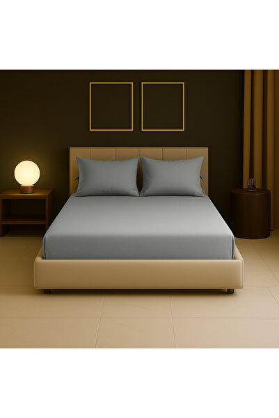 Sabia طقم ملاءات سرير مطاطية مزدوجة من القطن 100%، 62 خيط (155 TC)، مقاس 180×200 سم +30 سم ارتفاع