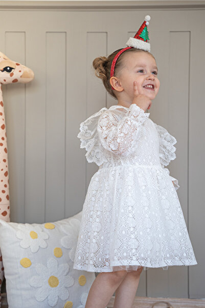 ALYRA Kız Bebek Çocuk Elbise Doğum Günü Parti Düğün Fırfırlı Dantelli Uzun Ko...