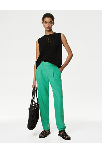 Marks & Spencer Tapered Fit Yüksek Bel Keten Pantolon