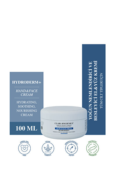 Clara Hygienics Hydroderm+ Nemlendirici El ve Yüz Kremi 100ml – Postbiyotik Destekli Besleyici Onarıcı Vegan