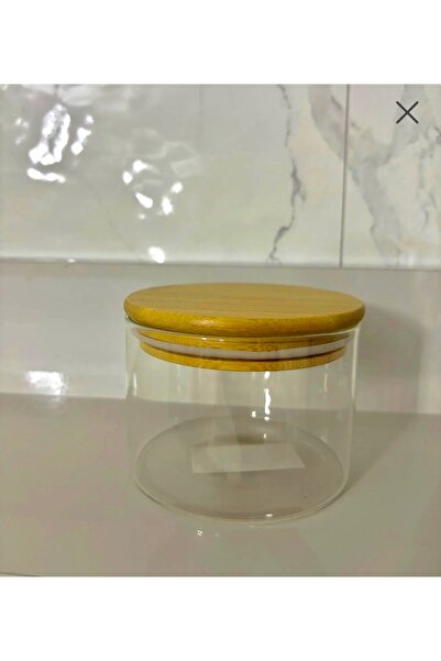 SEVEN7 Cam Yuvarlak Bambu Kapak Saklama Kabı 8x10cm