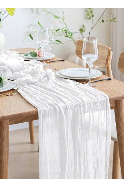 Generic White Cheesecloth Table Runner 4M, Boho Rustic Gauze Sheer Wedding Table Decor 90x400cm