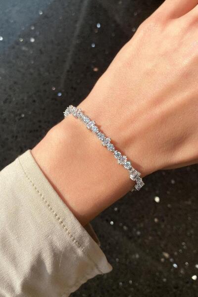 Spossy Silver Jewelry A+ Kalite Araları Baget Taşlı Su Yolu Bileklik