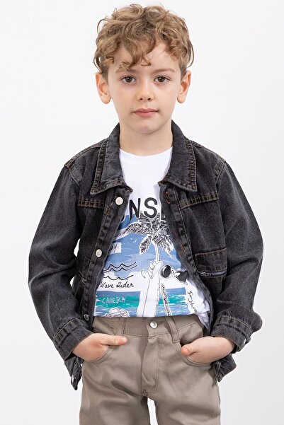 Cansın Mini Black Zipper Pocket Jean Jacket Boy's Trousers 3 Piece Suit 20020