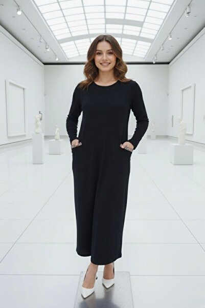 segiza Stretch Fabric Long Sleeve Crew Neck Viscose Dress