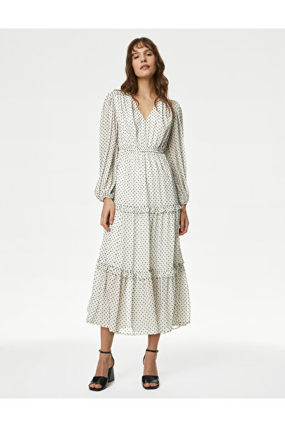 Marks & Spencer Puantiye Desenli Uzun Kollu Maxi Elbise