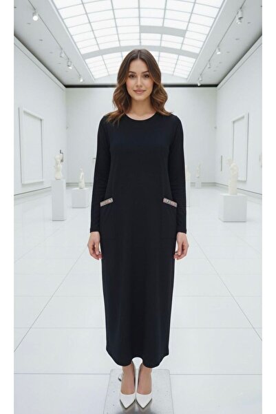 segiza Stretch Fabric Long Sleeve Crew Neck Viscose Dress