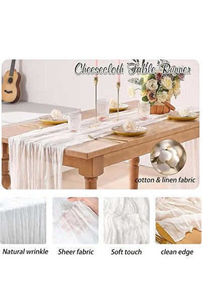 Generic White Cheesecloth Table Runner 4M, Boho Rustic Gauze Sheer Wedding Table Decor 90x400cm