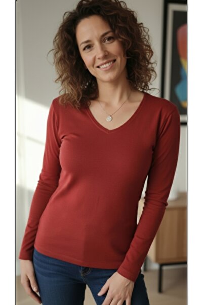 moda felinya Women's Dark Tile Long Sleeve V-Neck Body