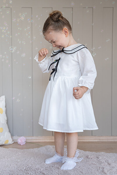 ALYRA Детска рокля в корейски стил с дълги ръкави, подплатена, с панделка, от лен, за Коледа