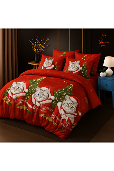Casa Pucioasa Christmas Bedding 6 Pieces - Cats in Santa Costume, Fine Cotton -