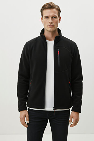 Kozik Pánský černý Softshell Fleece Standard Full Zipper 3 Kapesní Pánský Fleece Cardigan