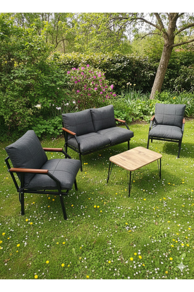 UFUK HOME Bahçe Mobilyası 2 1 1 Miray Bahçe Takımı Metal Sehpalı Balkon Takımı Çay Seti Nn211