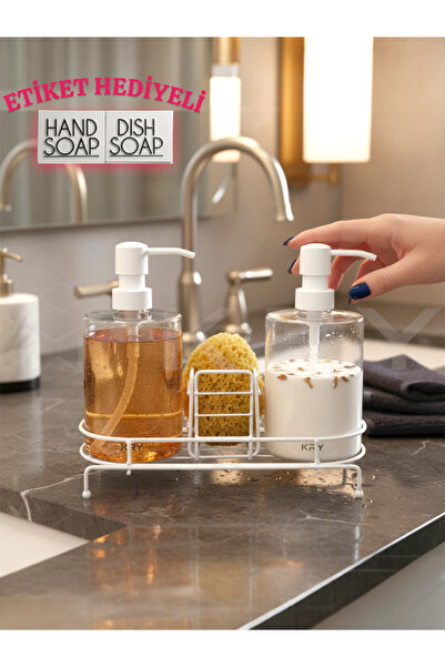 KRY طقم موزع صابون سائل من الزجاج الأبيض مكون من قطعتين - منظم حديث للحمام وا...
